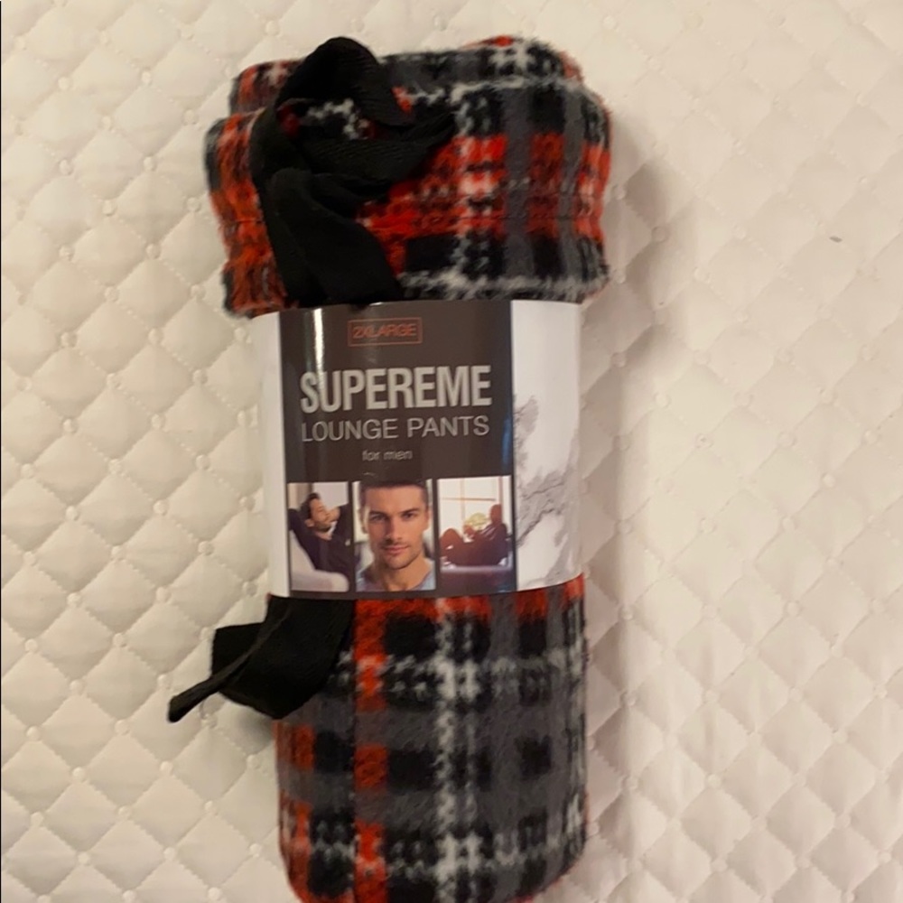 Supreme Lounge Pants for men NWT 2XL 💯 polyester plaid dark red washable
